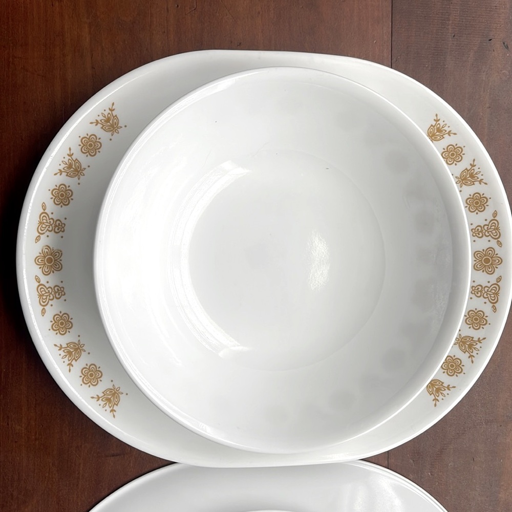 Corelle Butterfly Gold Platter and Serving Bowl. 2 sets avail to purchase